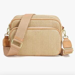 Khaki woven crossbody bag